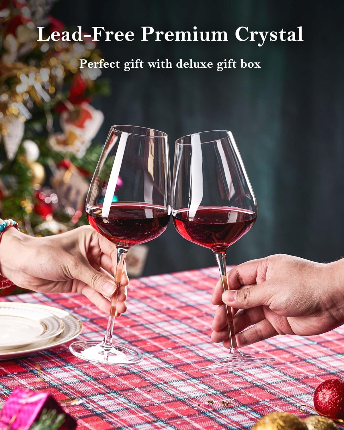 JBHO Hand Blown Italian Style Crystal Bordeaux Wine Glasses - Great Gift Packaging - Red Wine Glasses Lead-Free Premium Crystal Clear Glass - Set of 4-18 Ounce